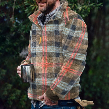 Gotmes Oversized Autumn Winter Warm Long Sleeve Loose Sweaters For Men Casual Turn-down Collar Plaid Print Top Mens Fashion Streetwear